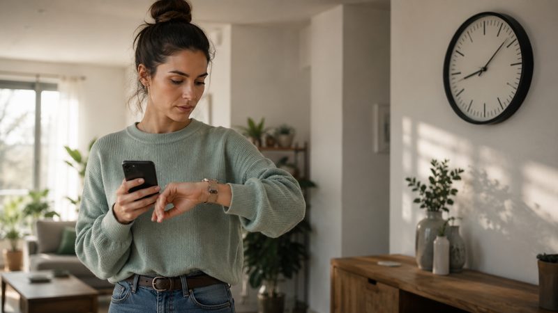 Person checking the time while applying for a same-day loan on a phone in Washington State
