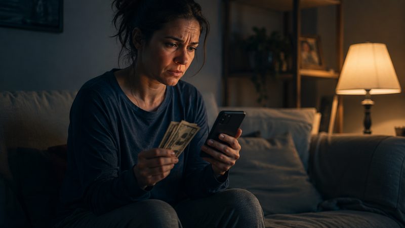 Worried Washington borrower holding cash and a phone, wondering what happens if she can't repay a tribal payday loan